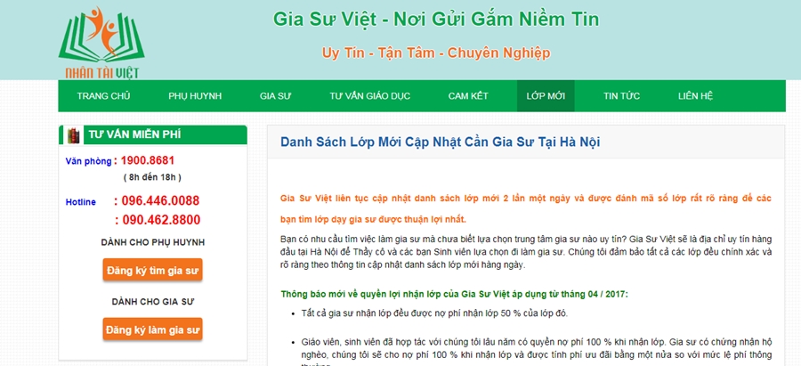Thiết kế website trung tâm gia sư tại Hà Nội