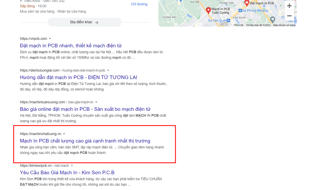Machinchatluong.vn đứng thứ 4 khi tìm kiếm "đặt mạch pcb"